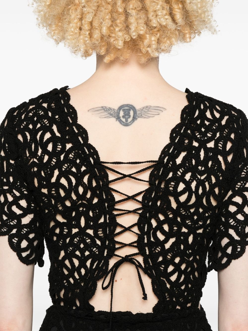 crochet-knit mini dress - 5