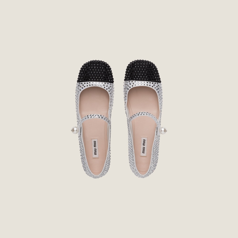 Cotton gabardine ballerinas with crystals - 3