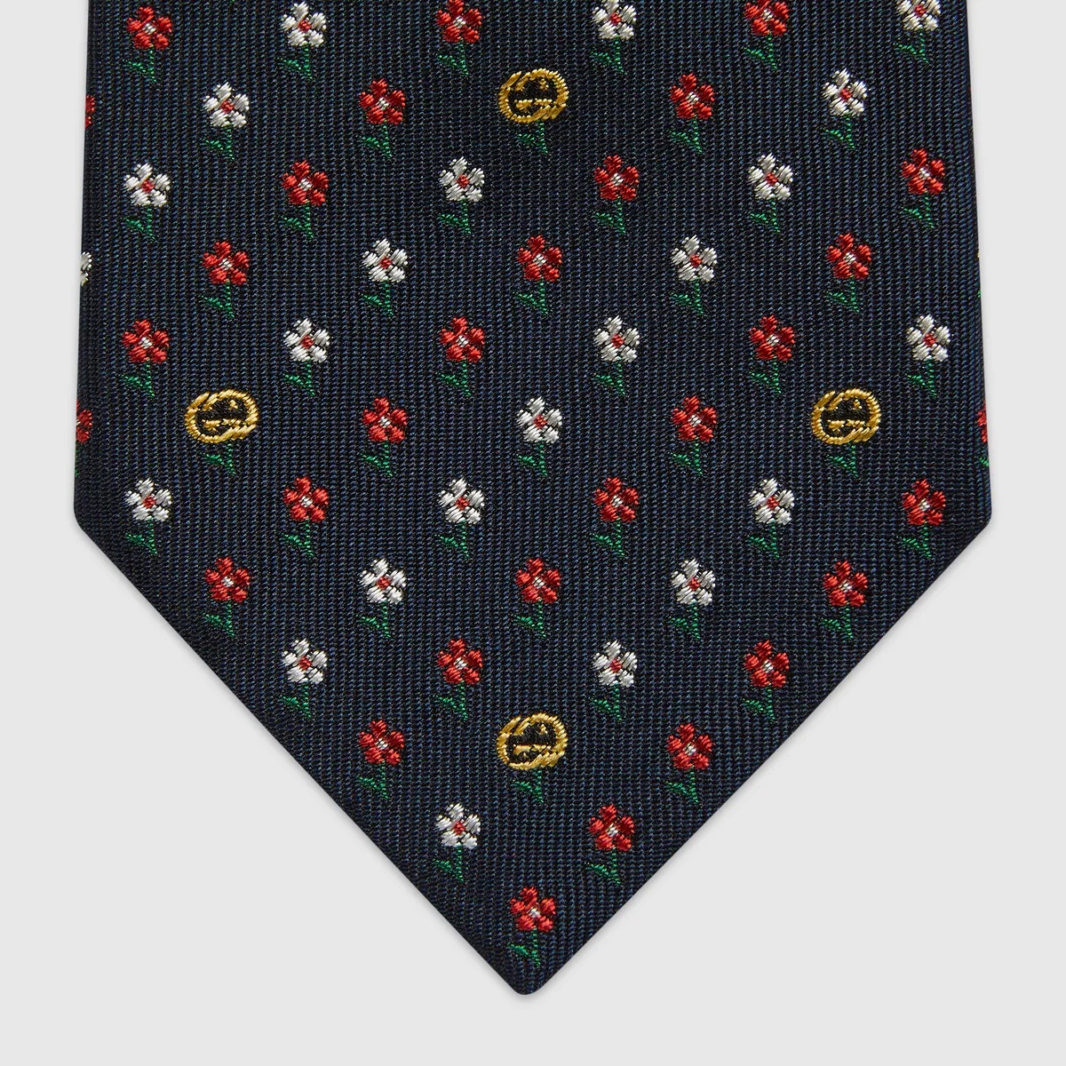 Interlocking G and flowers silk tie - 3