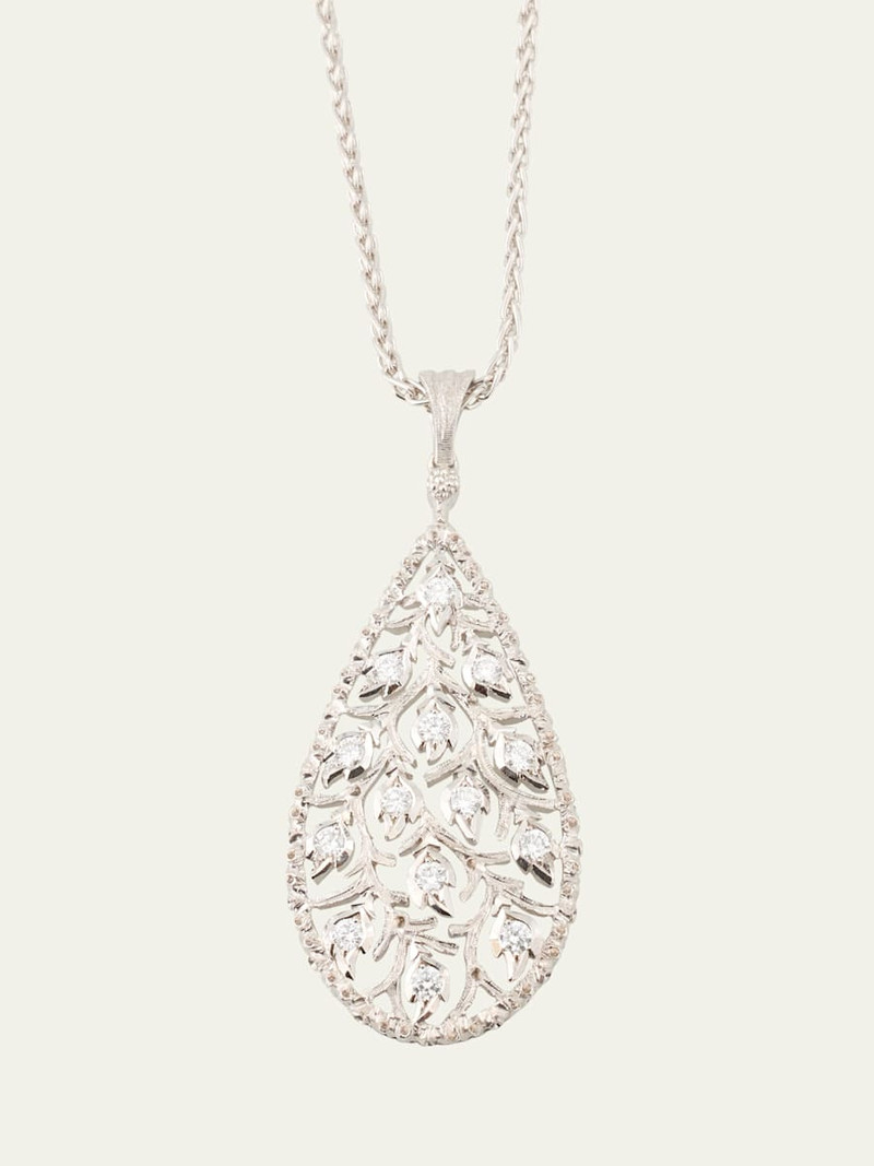 Ramage 18K White Gold Drop Shaped Pendant Necklace with Diamonds 1