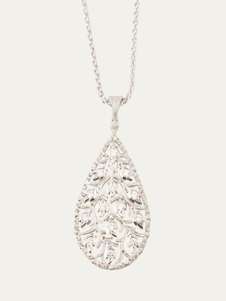 Ramage 18K White Gold Drop Shaped Pendant Necklace with Diamonds - 1