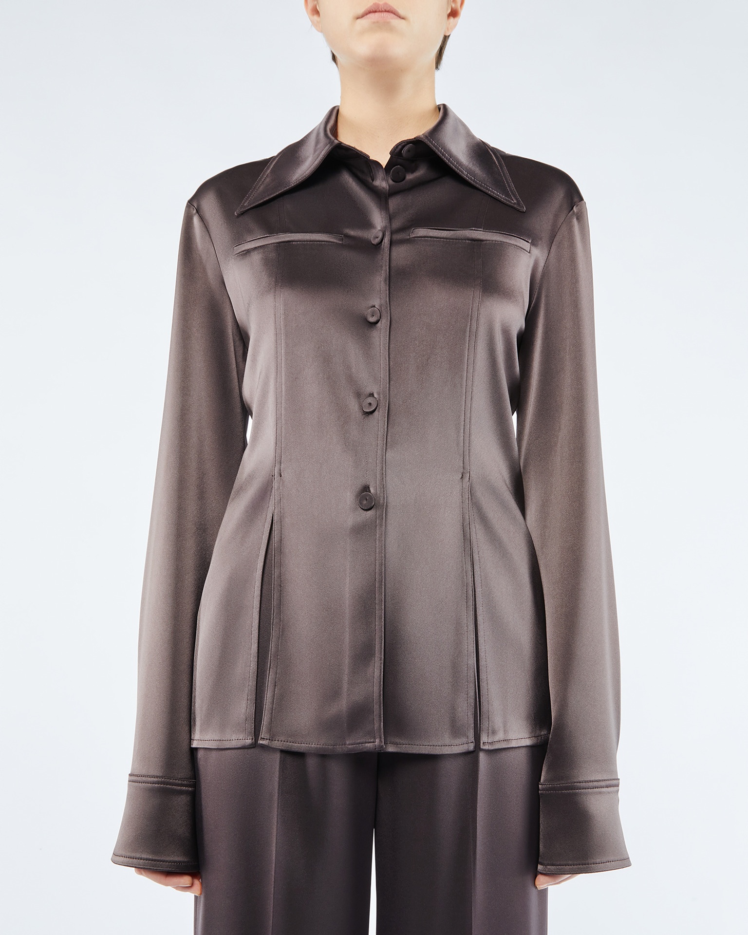 ELU - Slip satin shirt - Coffee bean - 4