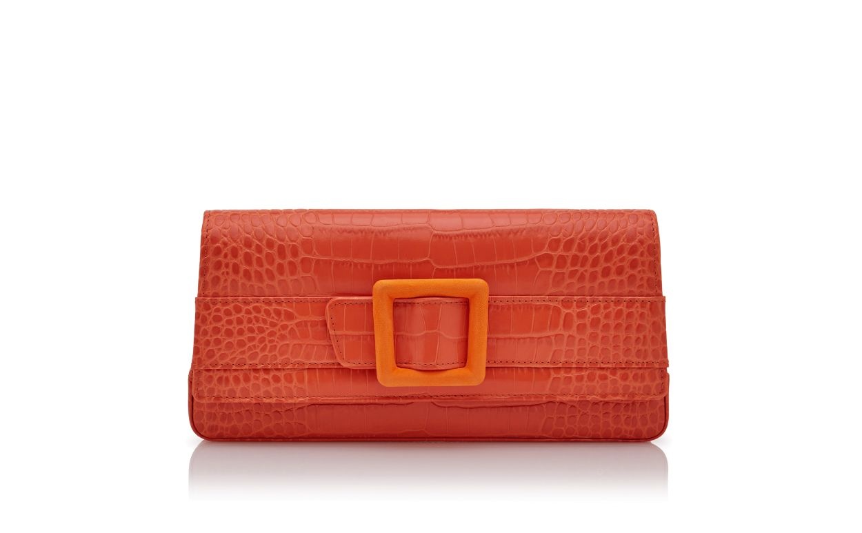 Orange Calf Leather Buckle Clutch - 1