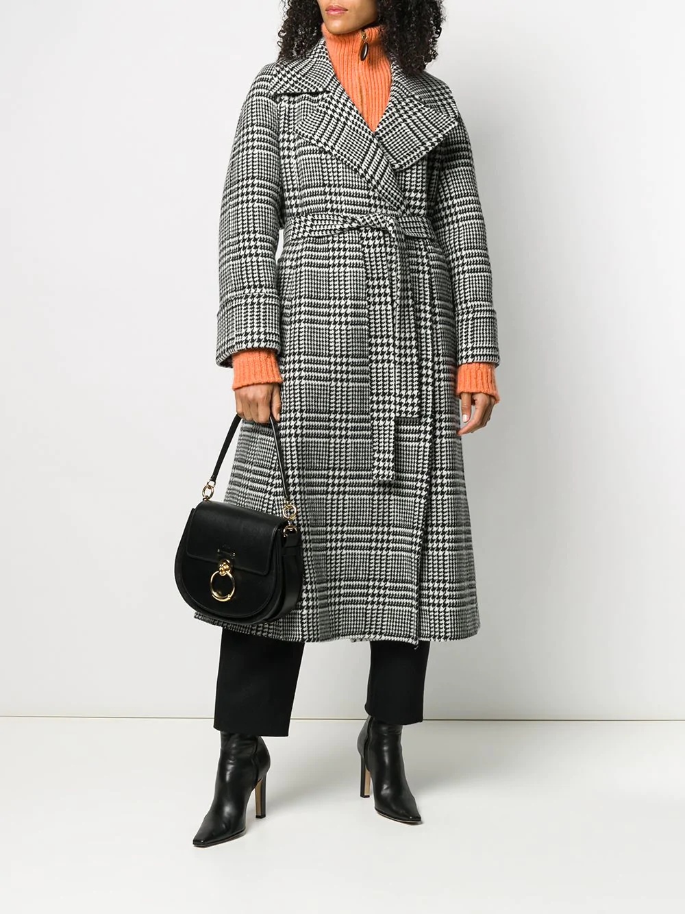 houndstooth check belted coat - 2