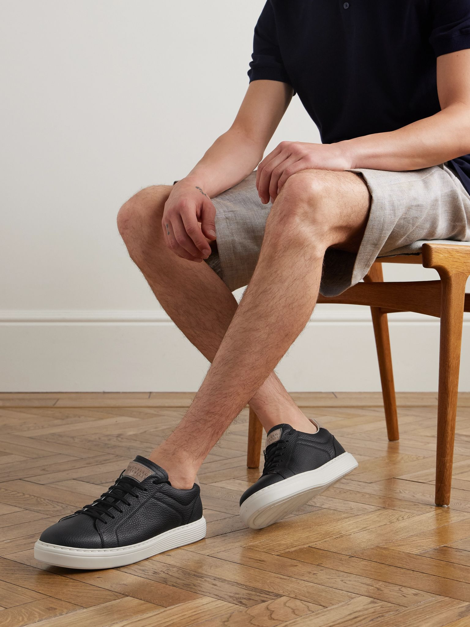 Suede-Trimmed Full-Grain Leather Sneakers Black - 2