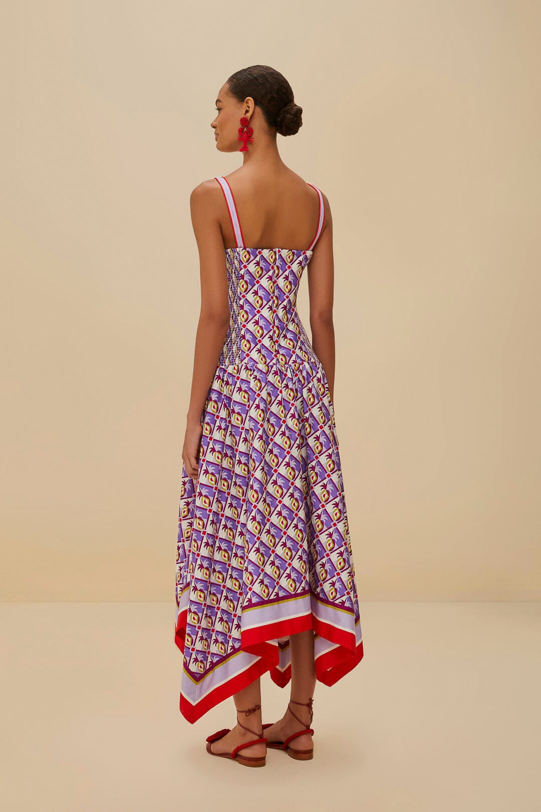 Multicolor Graphic Pineapple Scarf Organic Cotton Midi Dress - 5