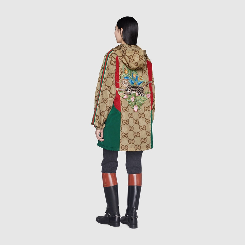 GUCCI Gucci Tiger jumbo GG anorak coat with Web outlook