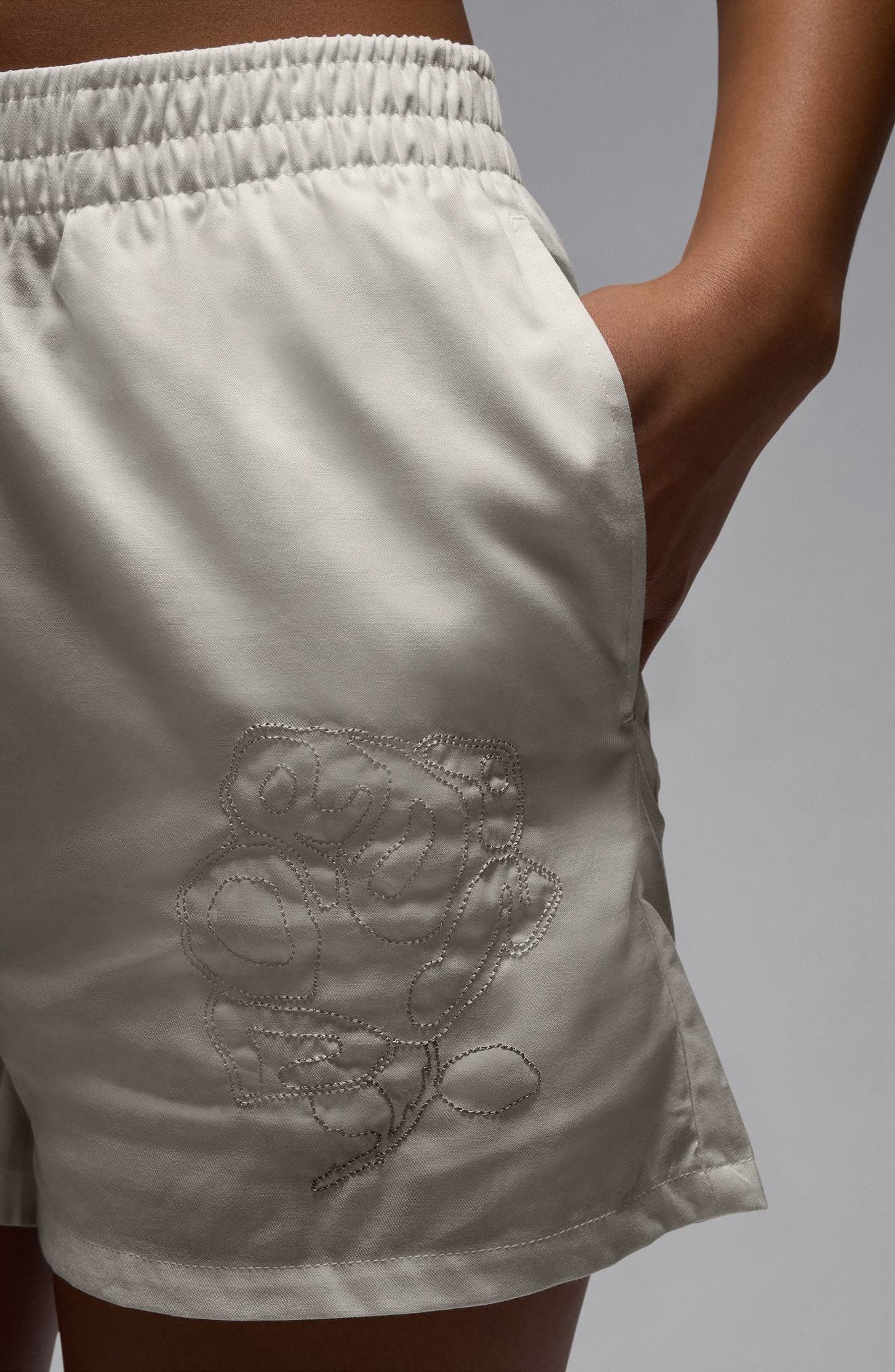 Jordan Rose Embroidered Cotton Shorts in Sail at Nordstrom - 6
