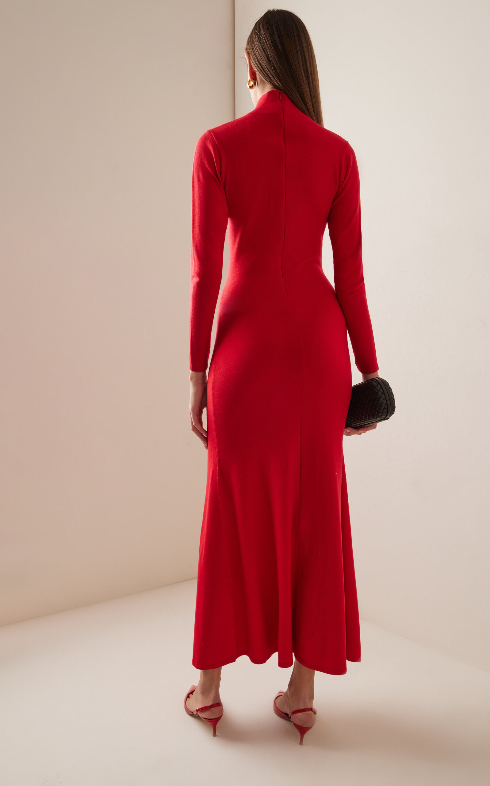 Turtleneck Virgin-Wool Midi Dress red - 4