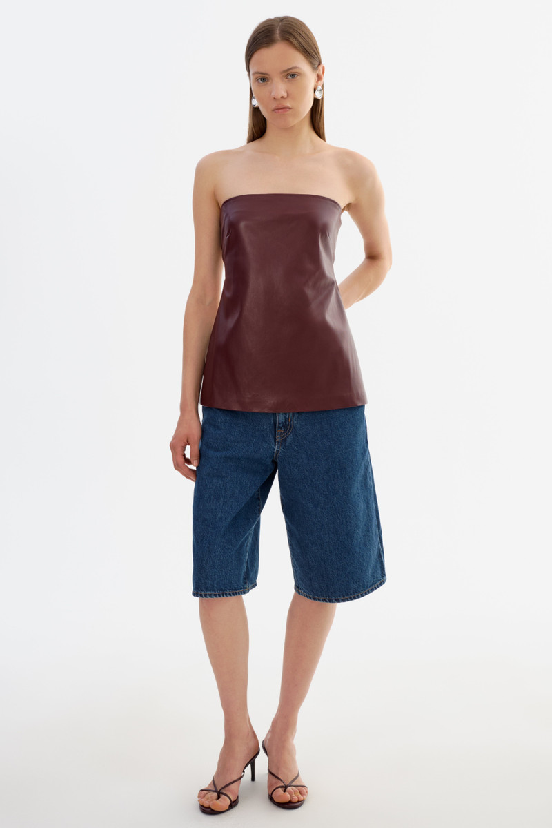 KATYA | Faux Leather Open Back Strapless Top 3