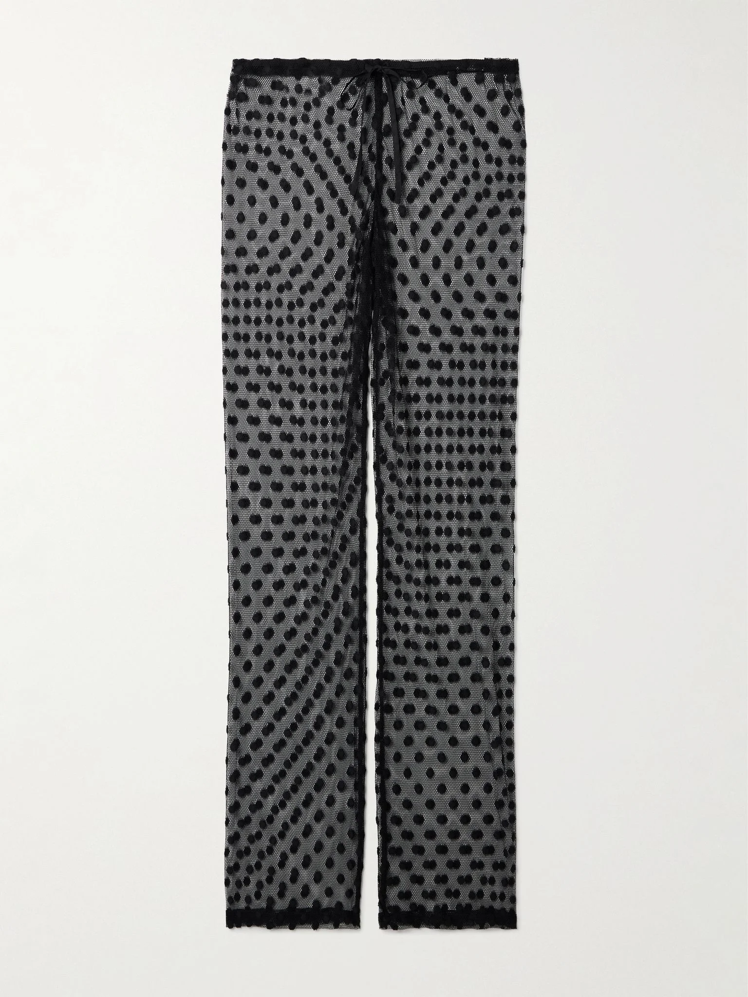 Polka-dot cotton-blend mesh wide-leg pants Black - 1