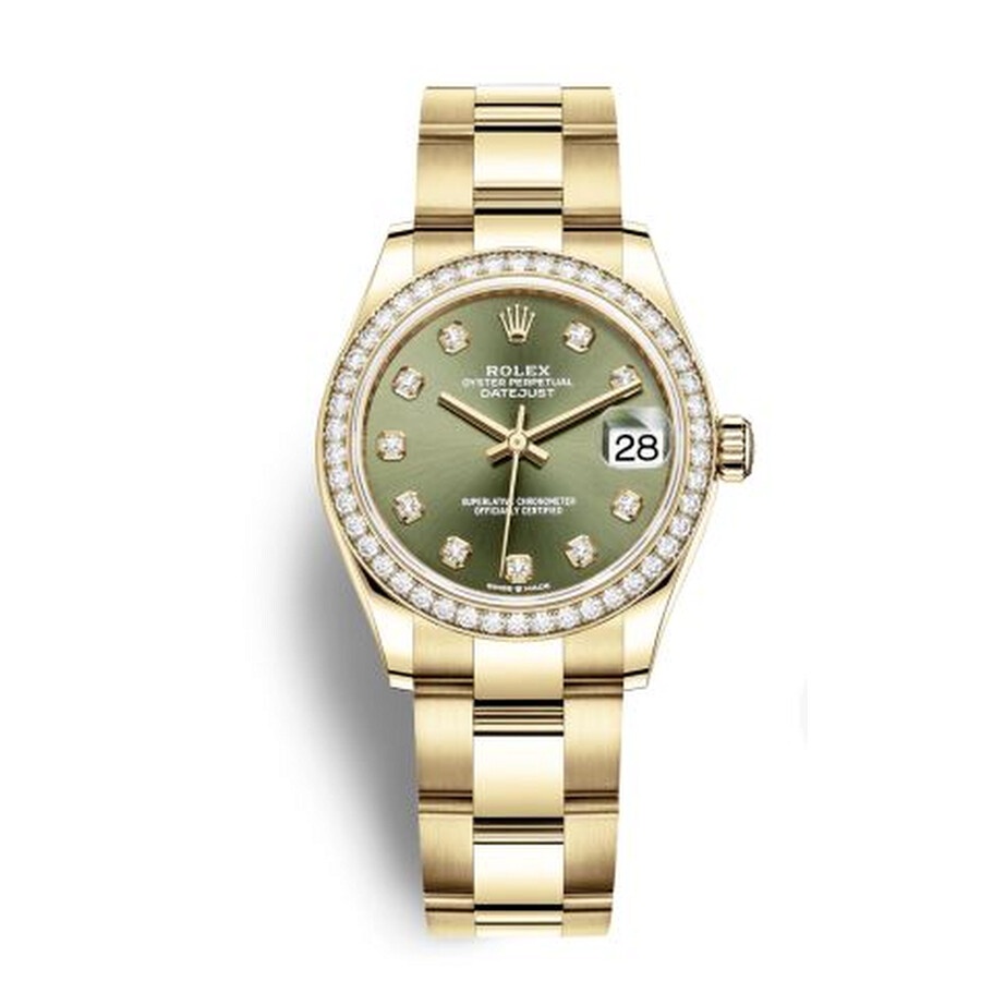 Rolex Datejust 31 Olive Green Diamond Dial Ladies 18kt Yellow Gold Oyster Watch 278288GNDO - 1