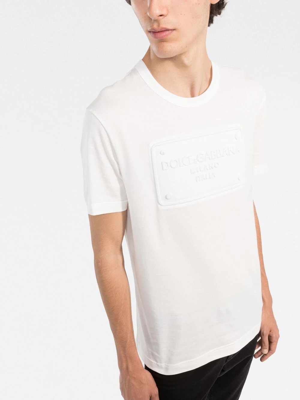 raised logo round-neck T-shirt - 3