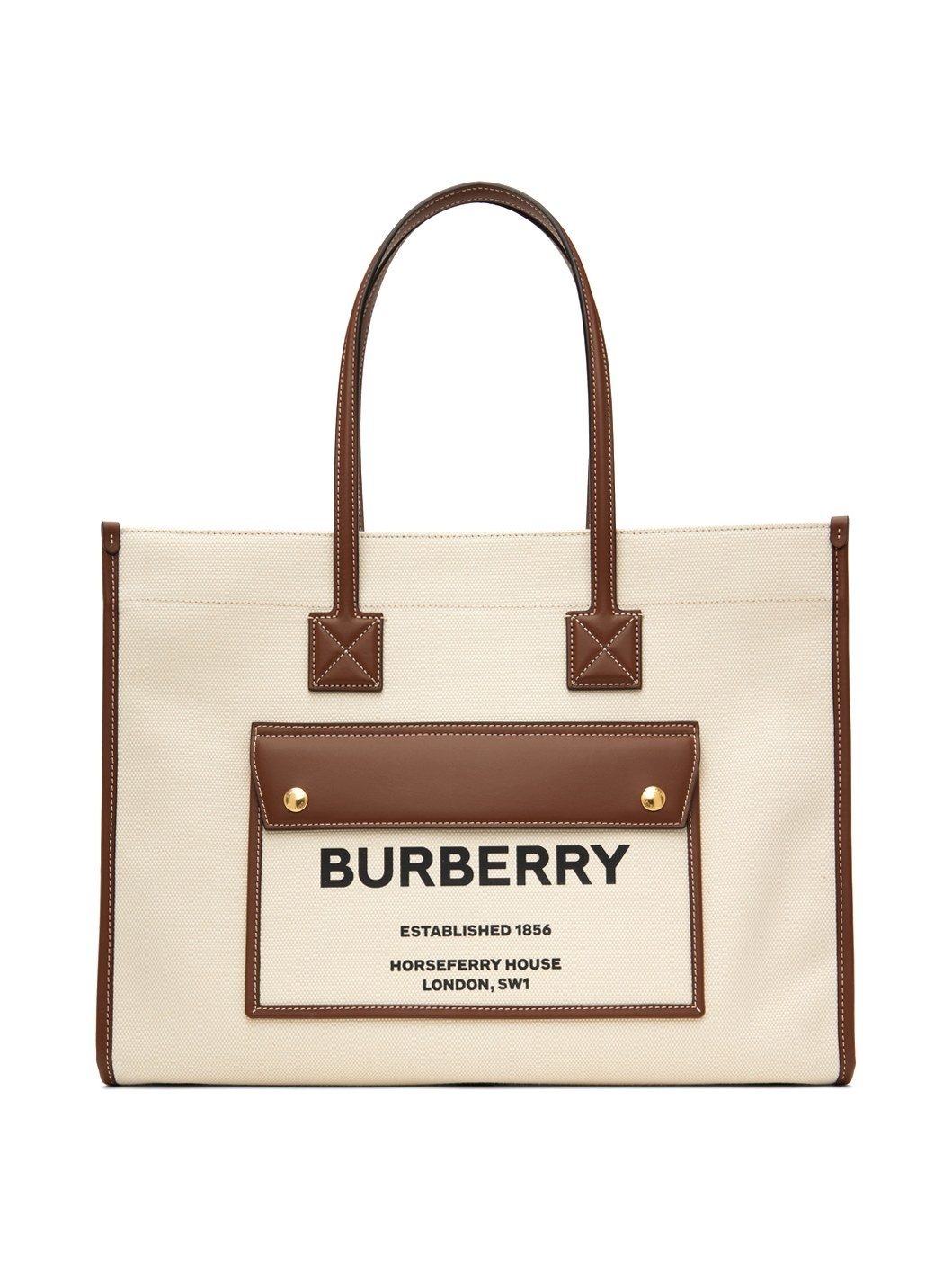 Burberry Off-White Tan Medium Freya Tote ssense REVERSIBLE
