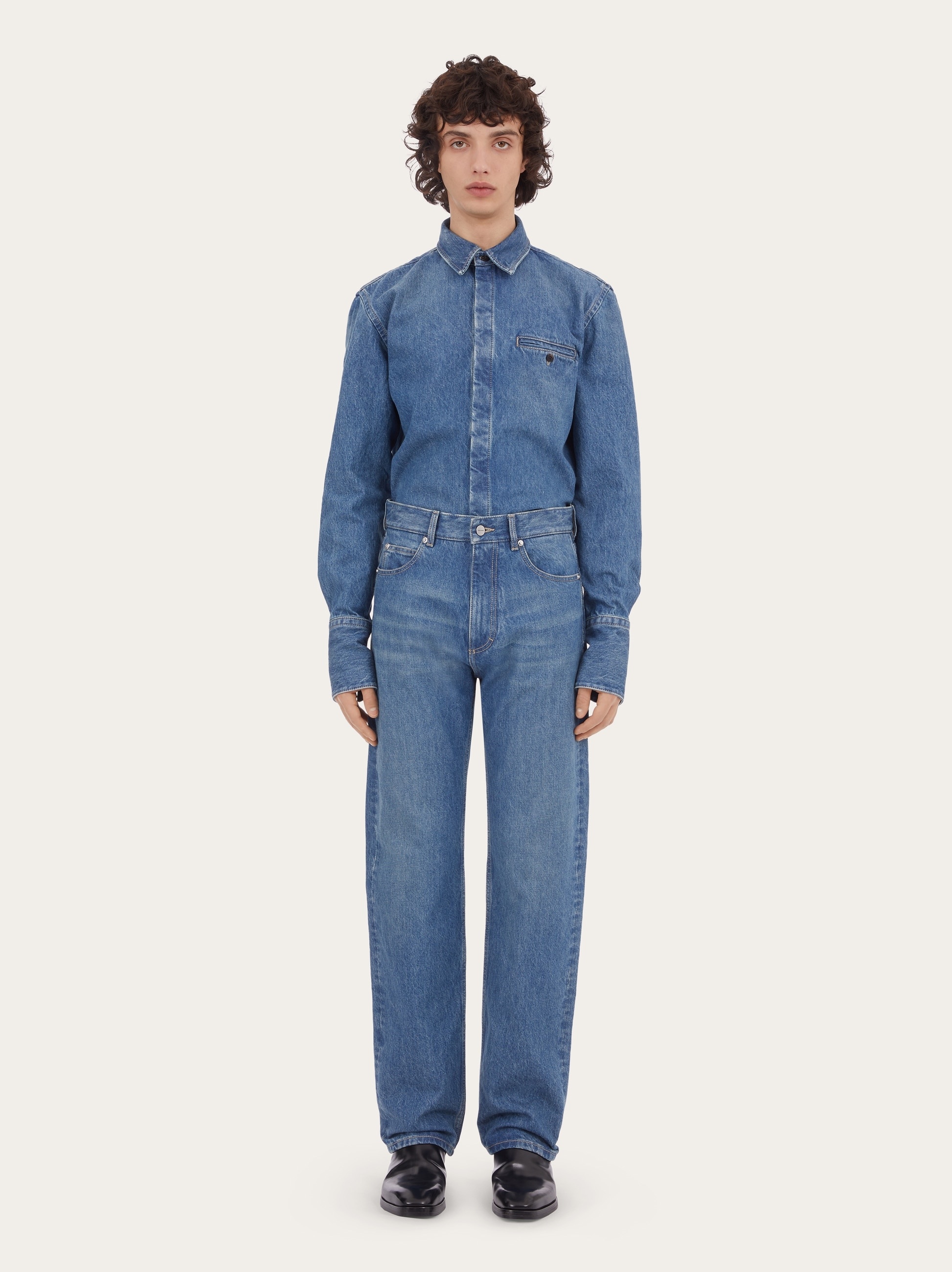 5 pocket washed denim trouser - 5
