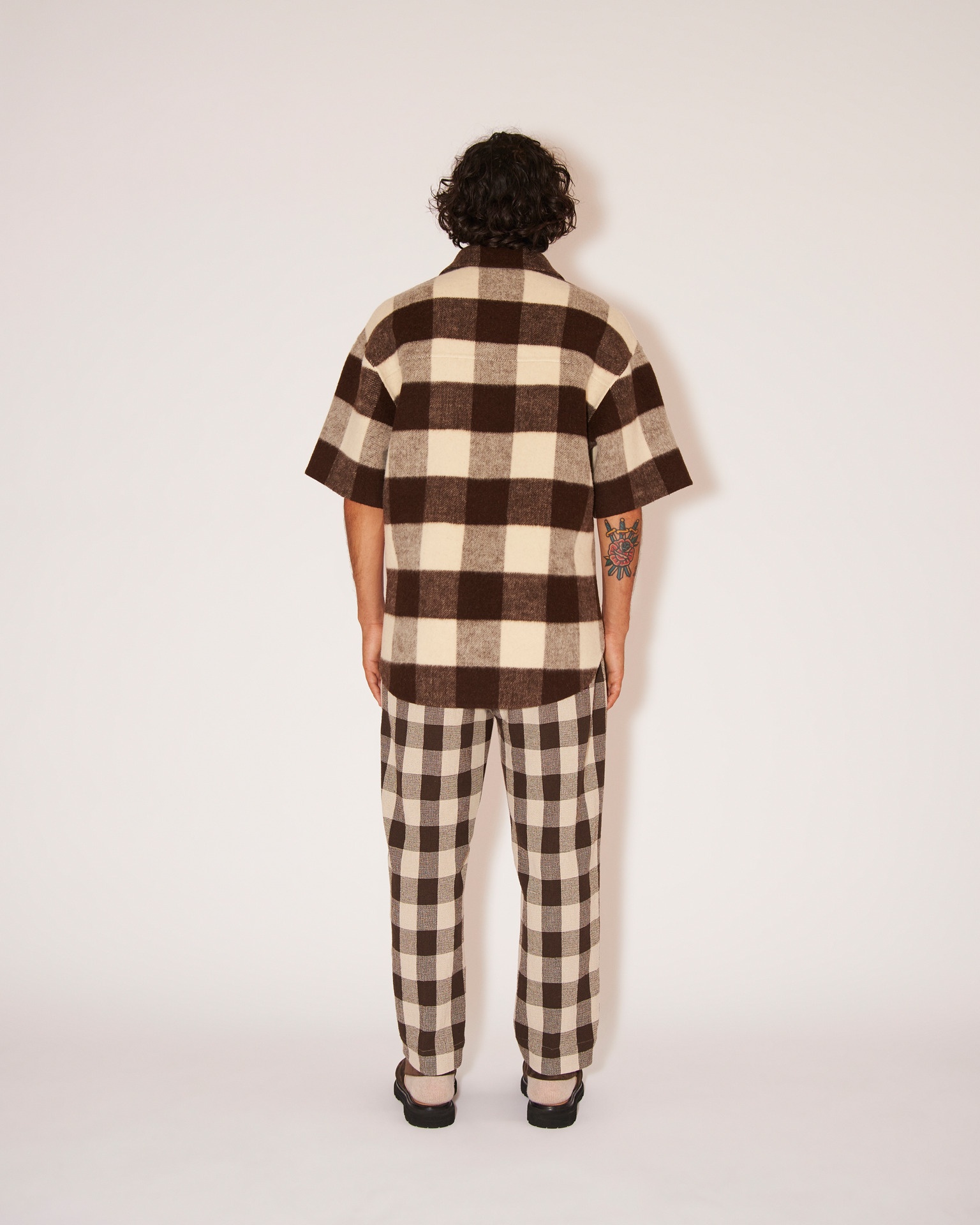 JAIN - Lightweight gingham tile print pants - Brown&Ecru - 4