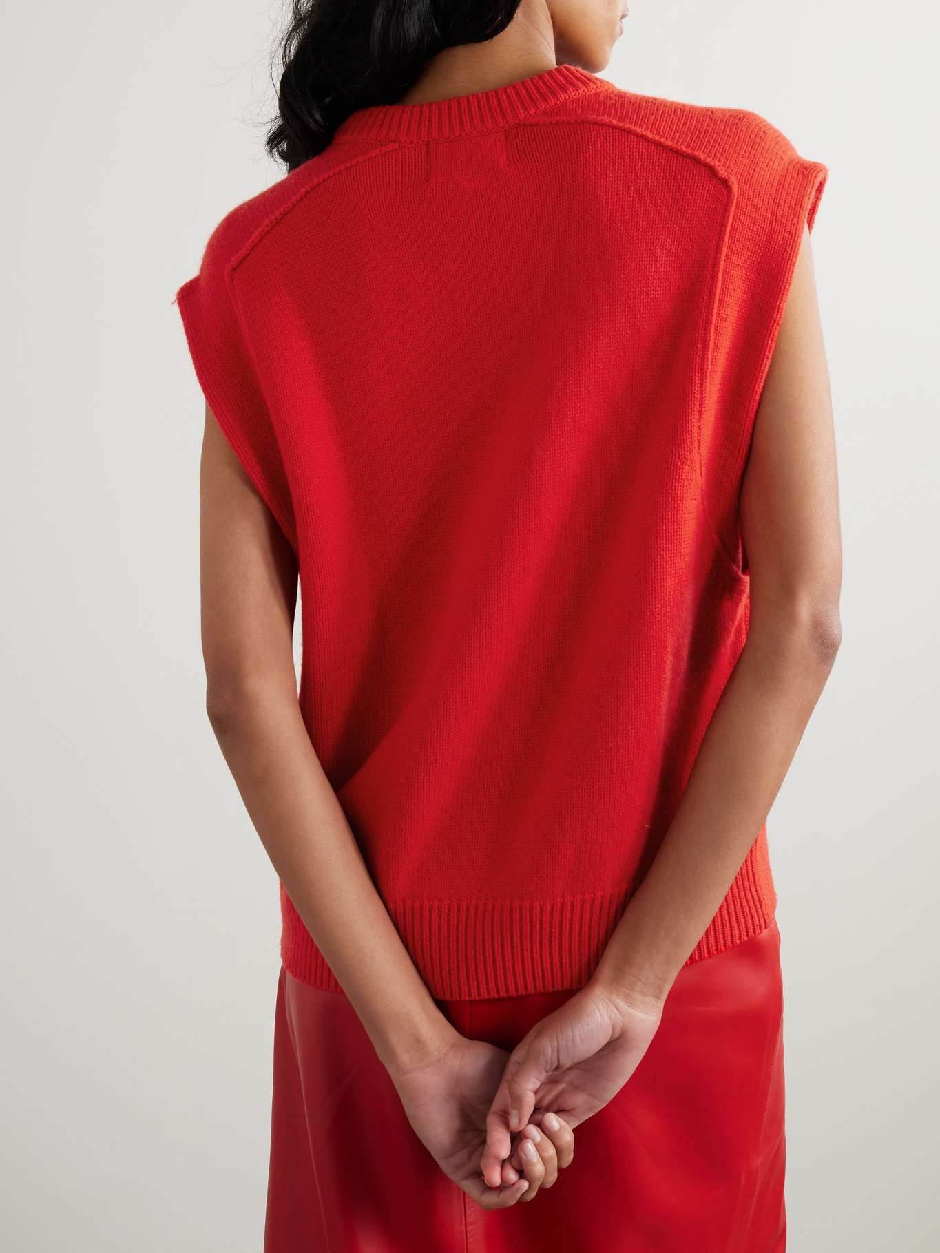 Mari oversized wool and cashmere-blend vest Red - 3
