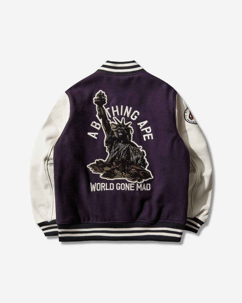 A BATHING APE® Men's Statue Of Liberty Varsity Jacket Purple outlook