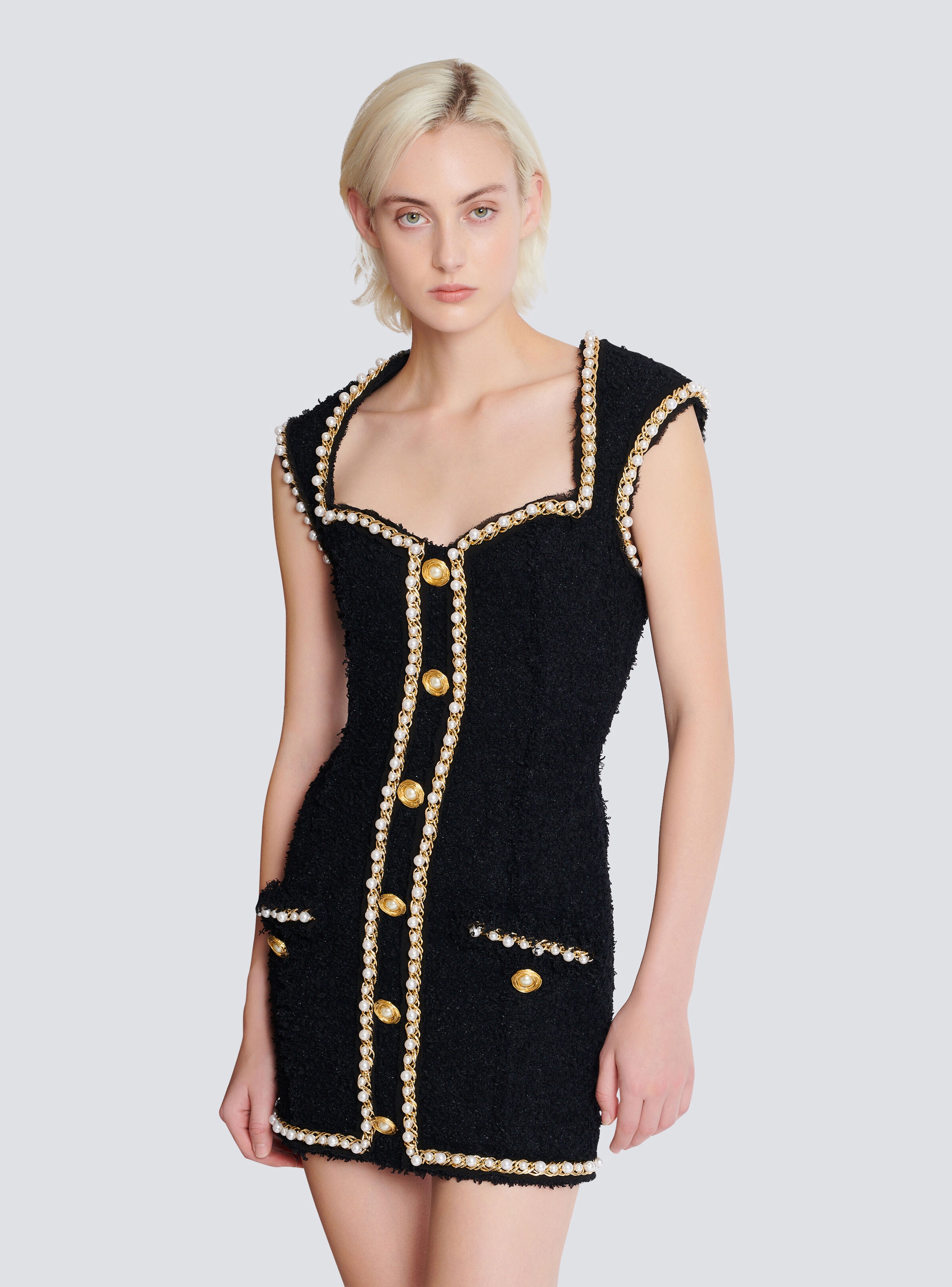 Tweed dress with pearl trim - 6