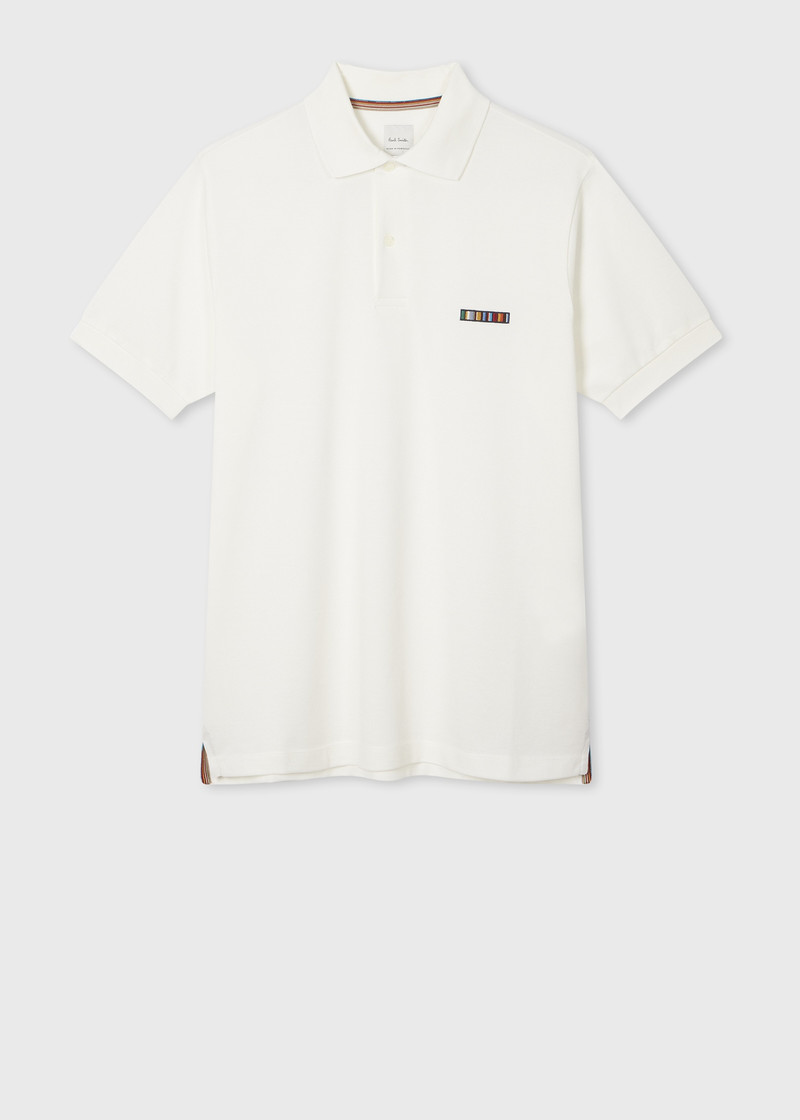 White 'Signature Stripe' Logo Cotton Polo Shirt - 1