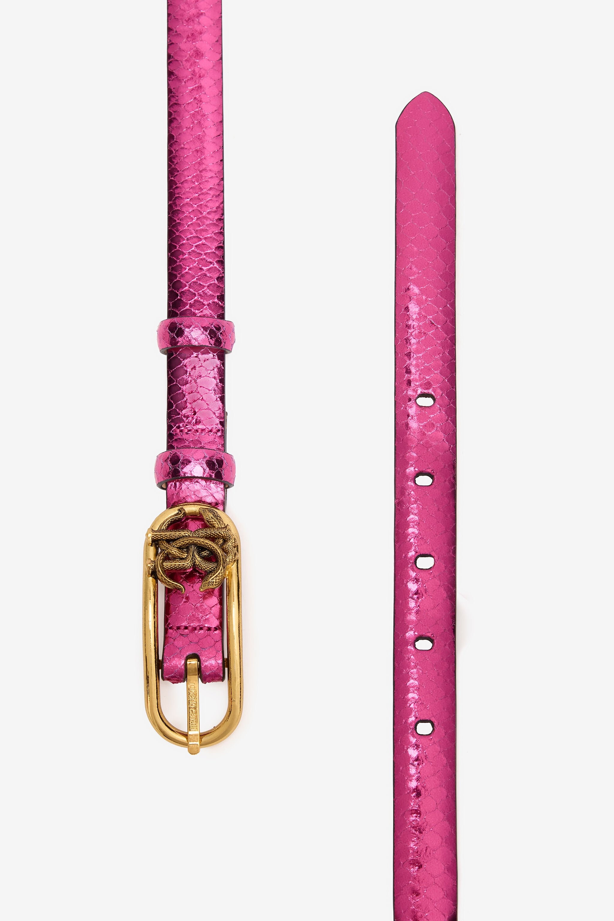 Laminated Leather Belt with Snake Print - 2