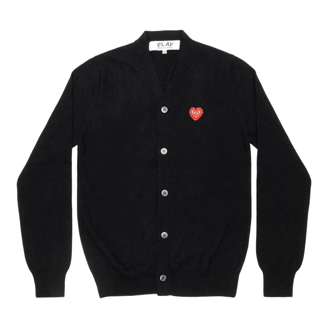 Rhinestone Red Heart V-Neck Cardigan Unisex - 1