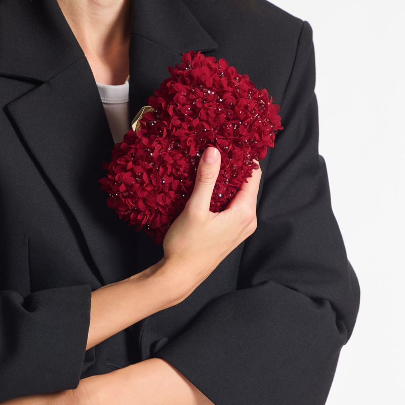 JIMMY CHOO Cloud
Ruby Red Satin Clutch Bag with Petal Embroidery outlook