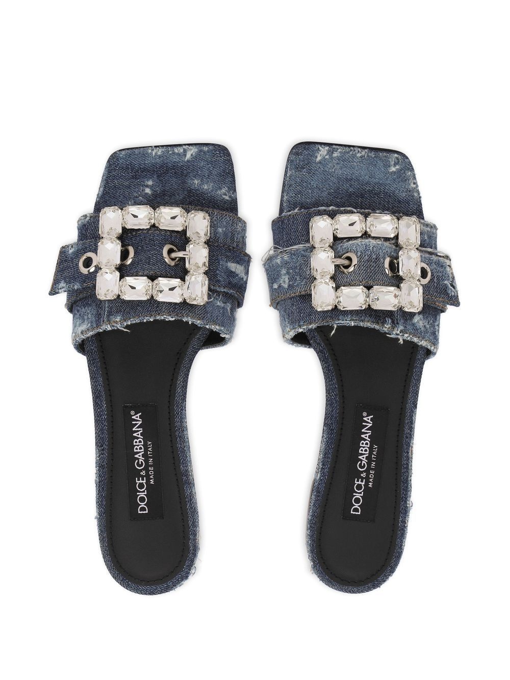 distressed denim sandals - 4