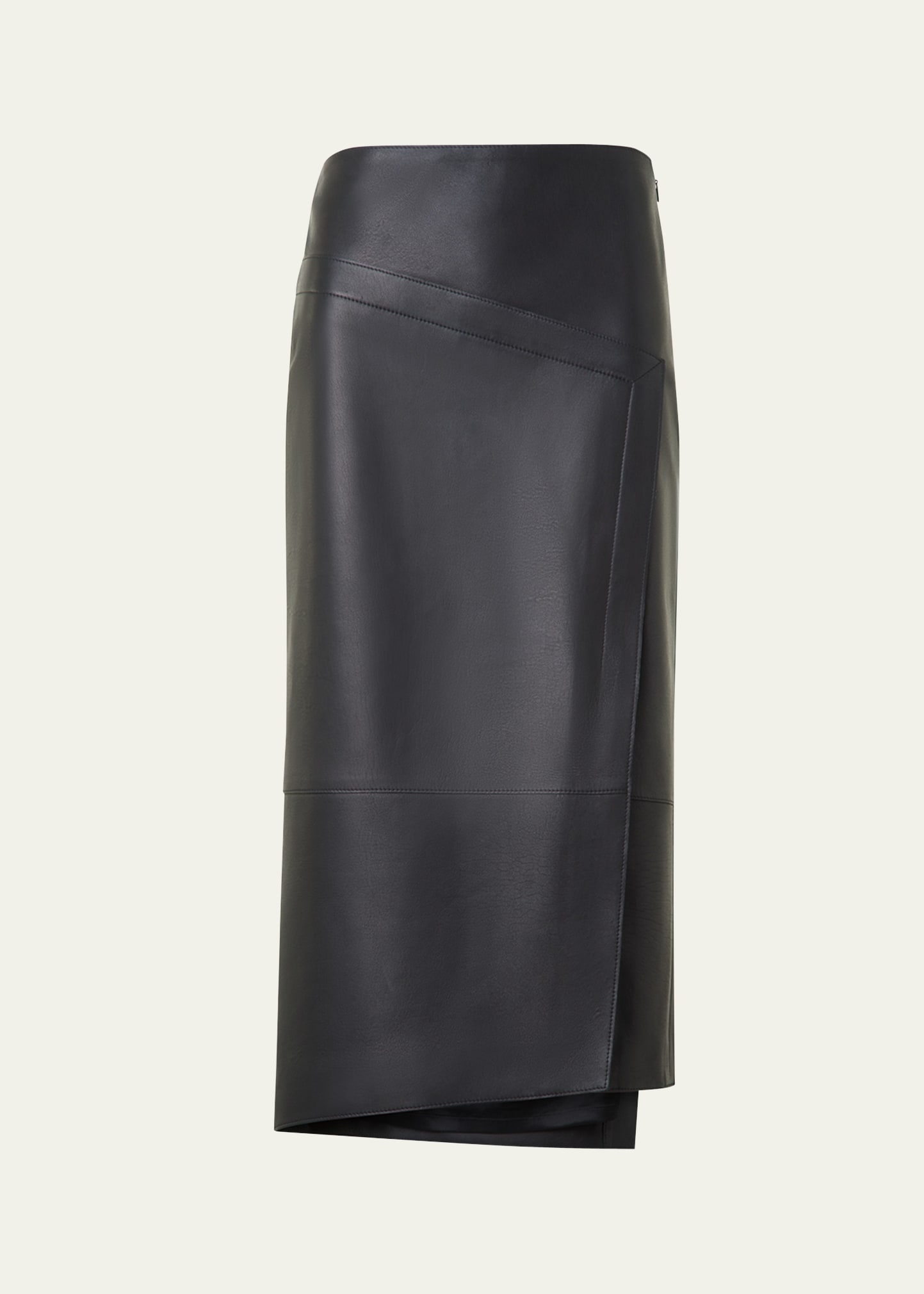 Asymmetric Trapezoid Nappa Leather Midi Skirt - 1