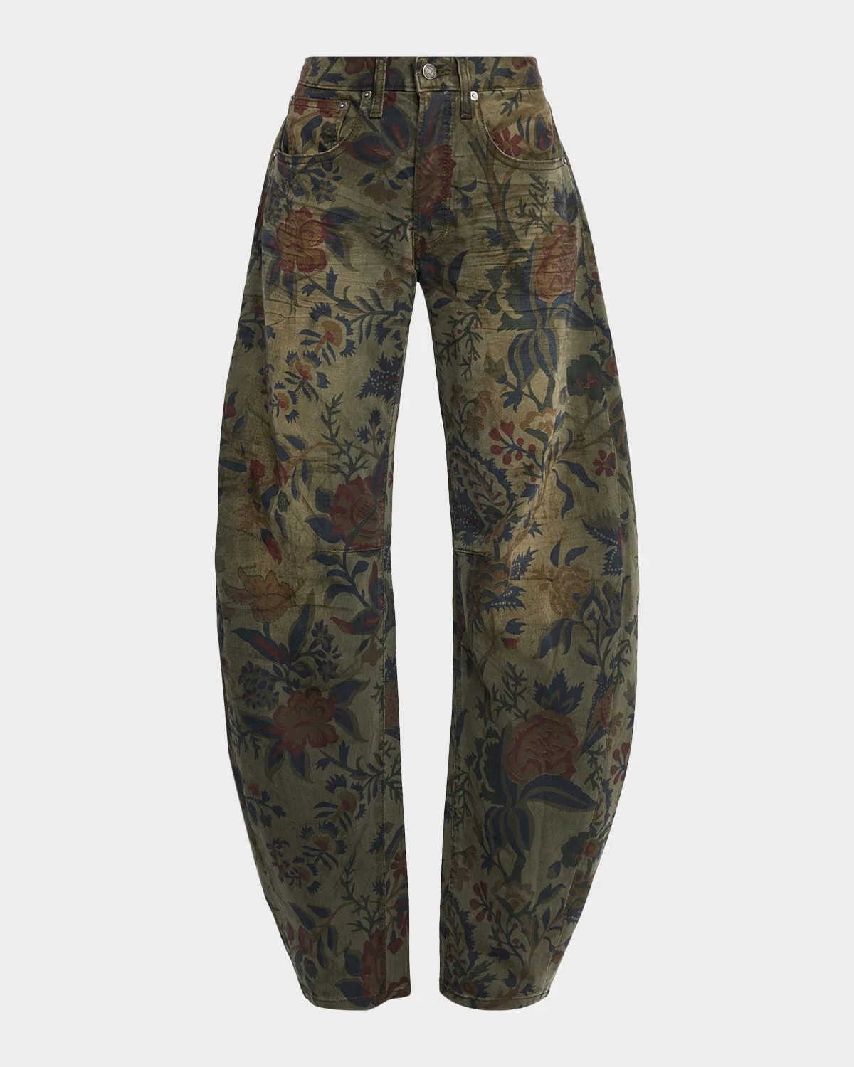 Floral Barrel-Leg Jeans - 1
