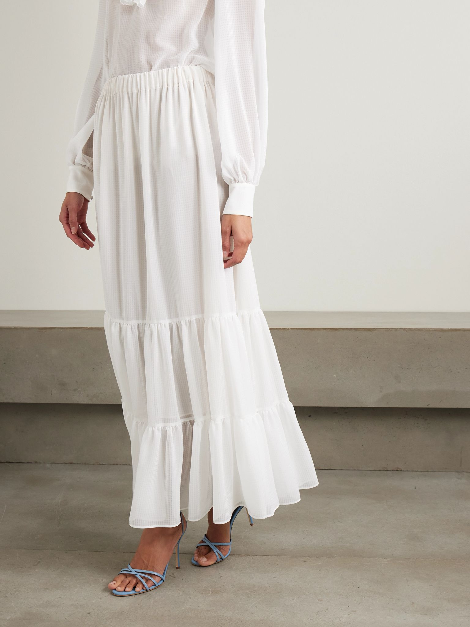 Tiered jacquard maxi skirt White - 3