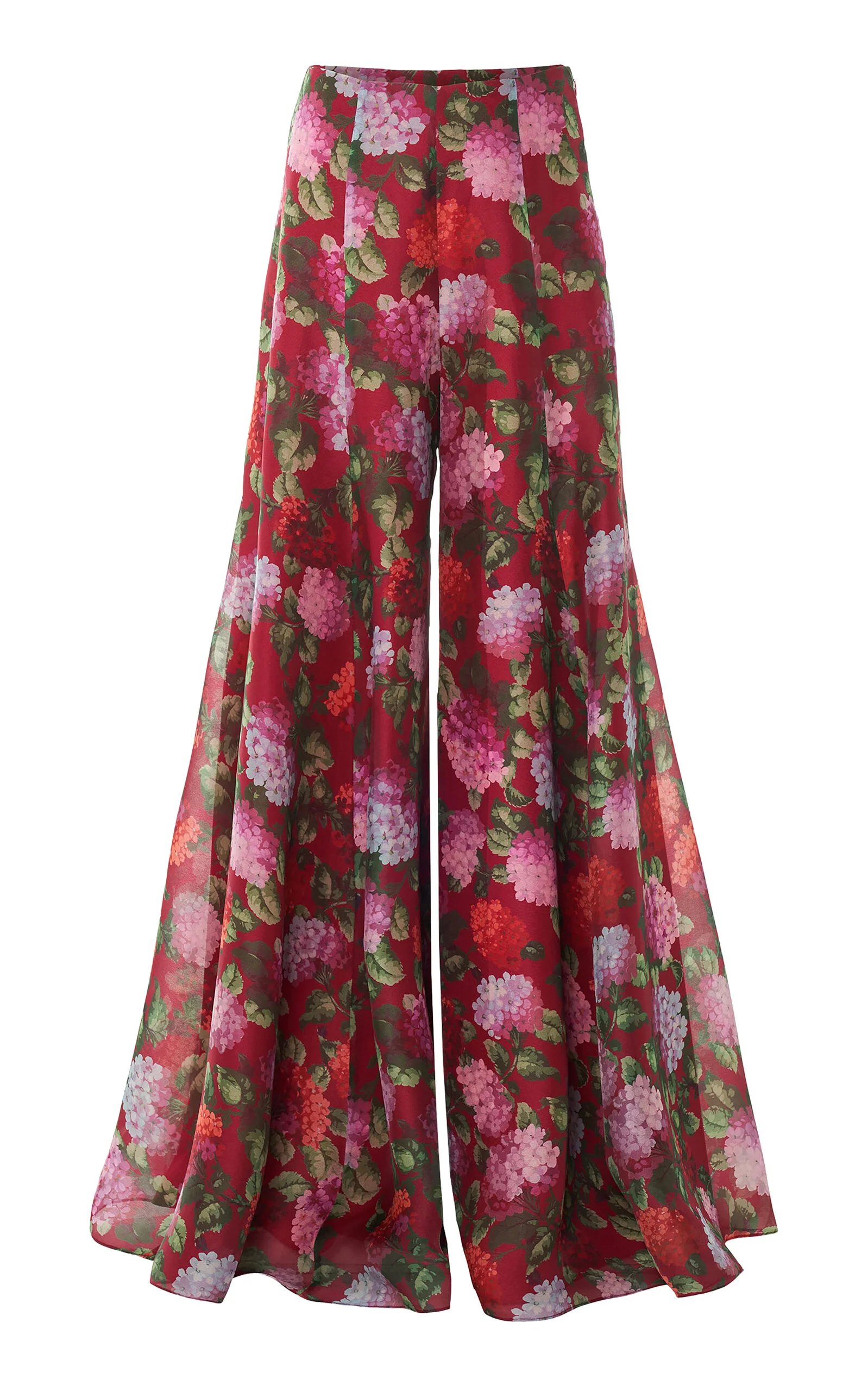 High-Rise Hydrangea-Printed Crepe Wide-Leg Pants berry - 1