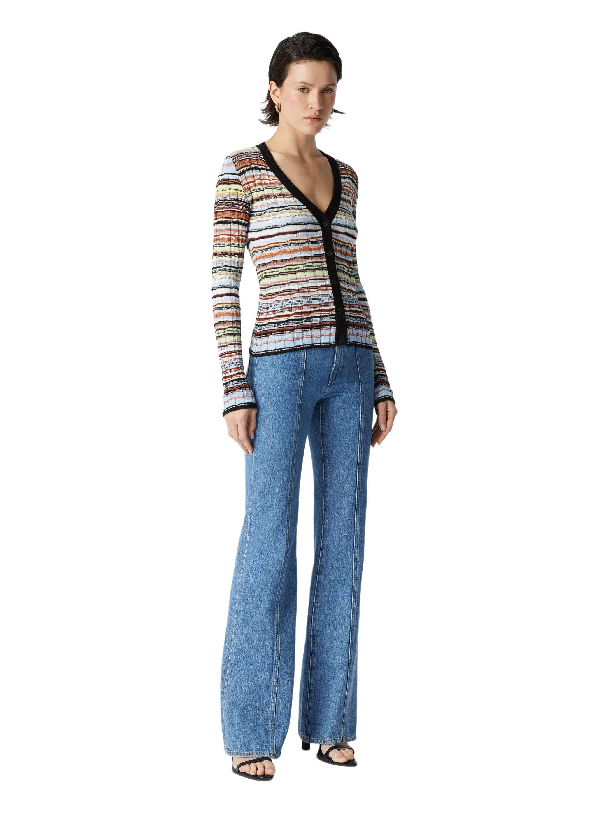 Missoni Striped Cotton And Viscose Ribbed Cardigan With Contrasting Trim in Blue at Nordstrom - 1