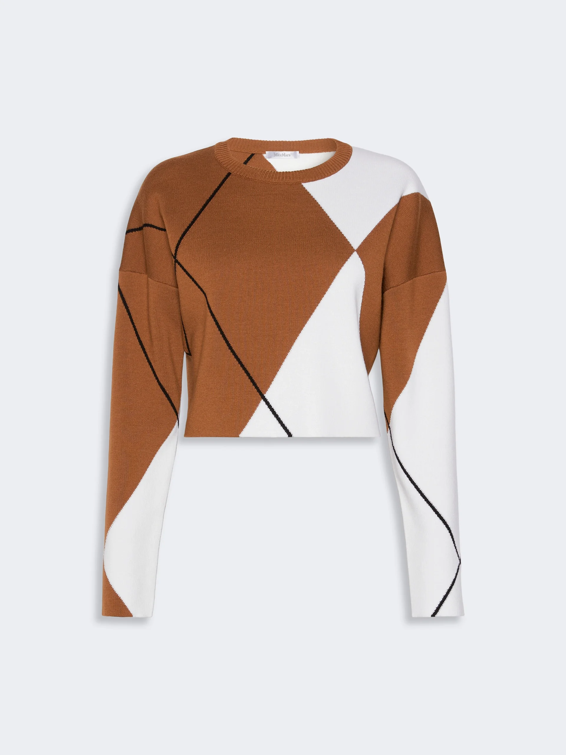 PAGGIO Argyle wool boxy sweater - TOBACCO - 1