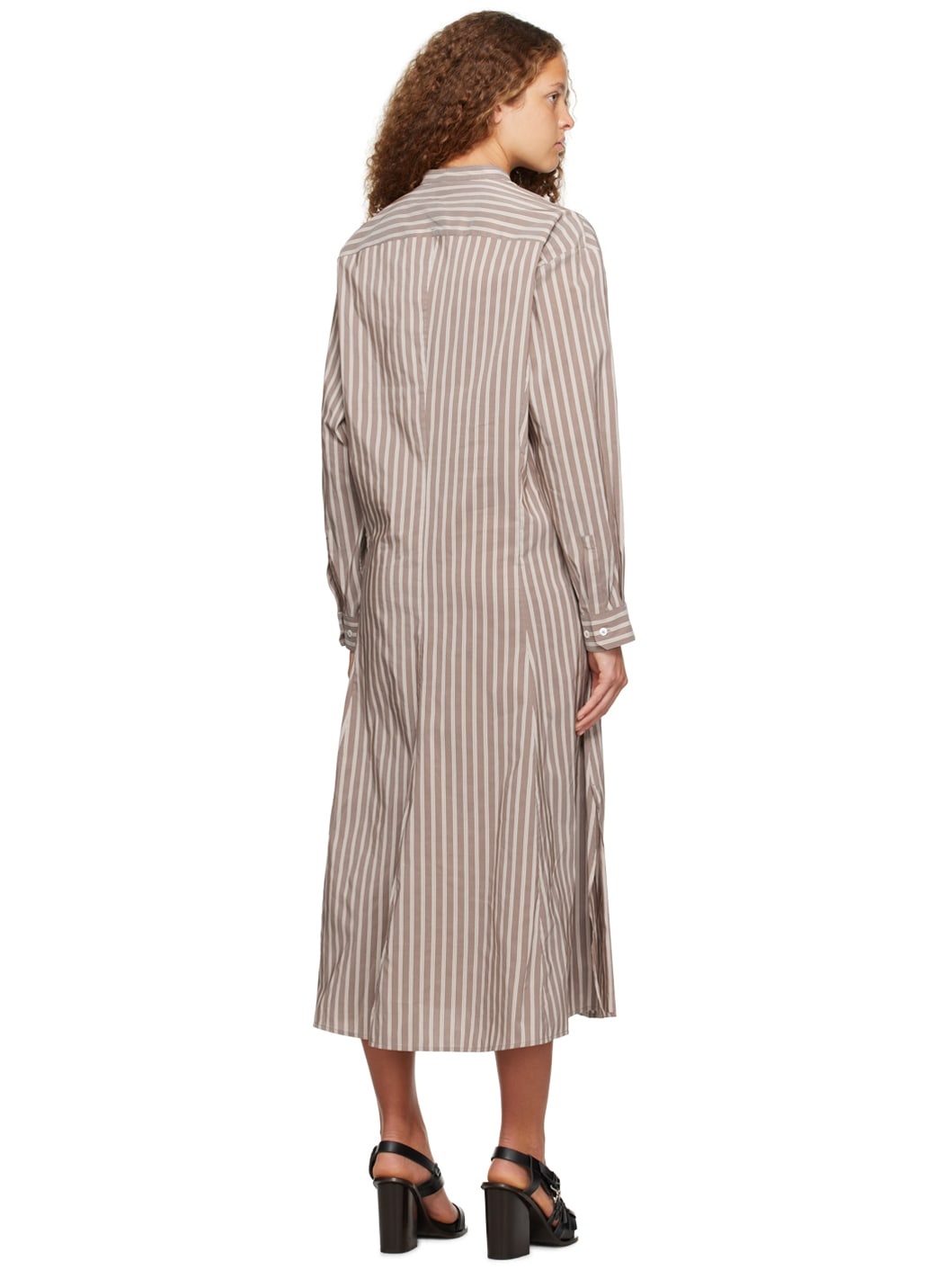 Brown Gusset Collar Midi Dress - 3