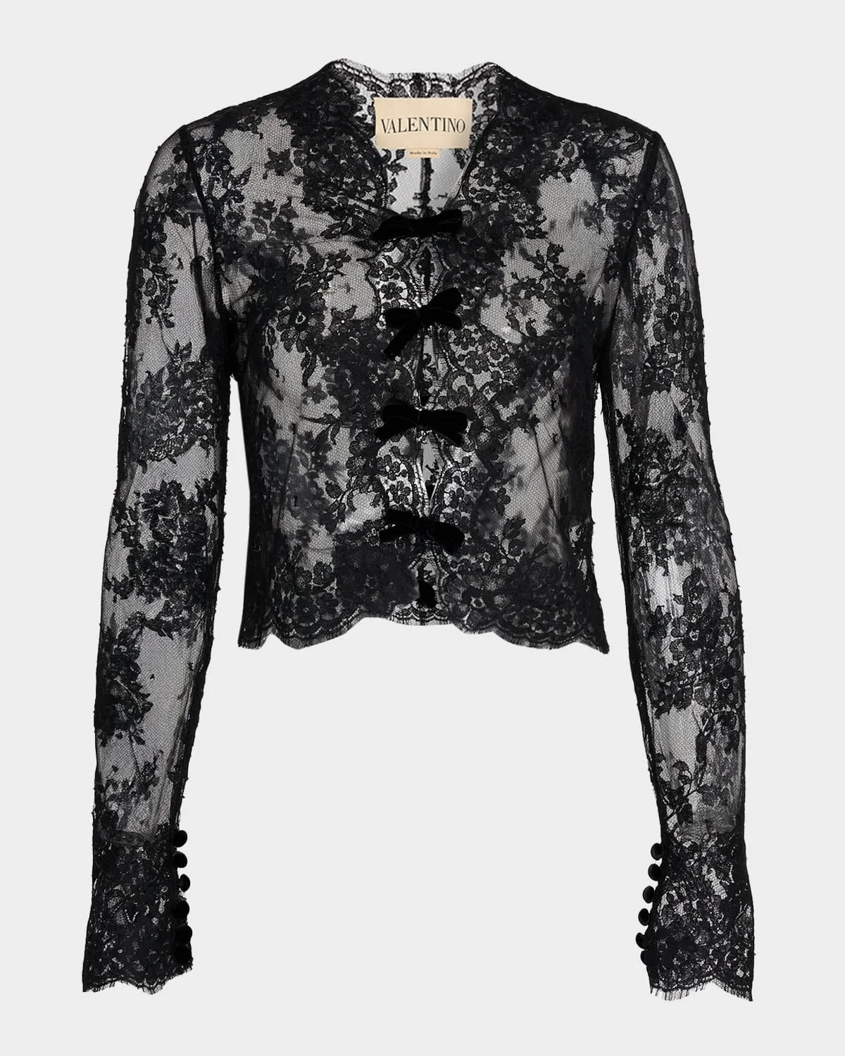 Mock-Neck Sheer Lace Long-Sleeve Top - 1