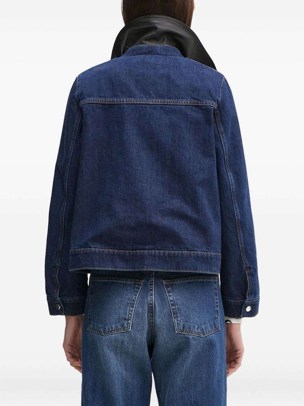 leather-collar denim jacket - 3