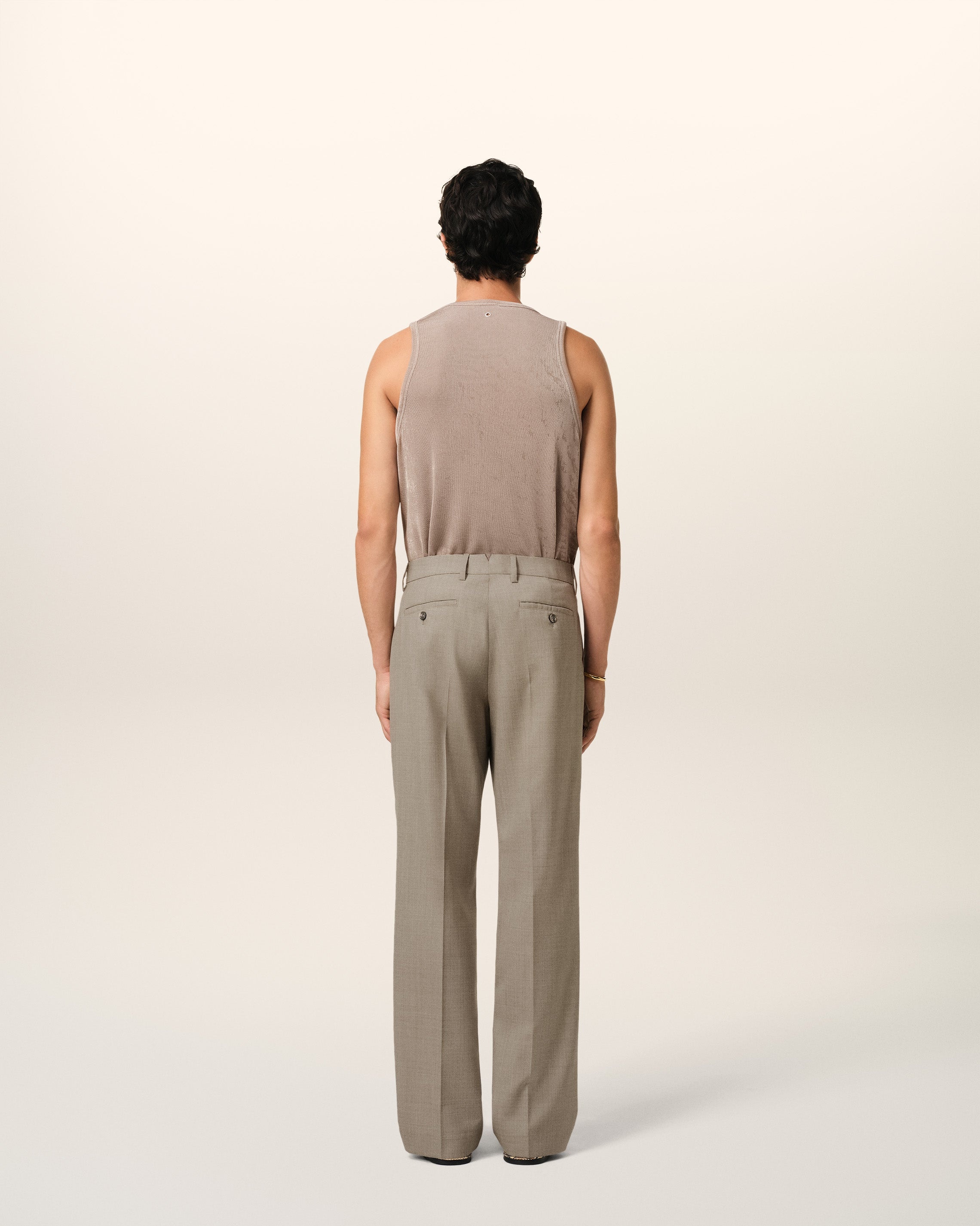BEIGE WOOL STRAIGHT FIT TROUSERS - 4