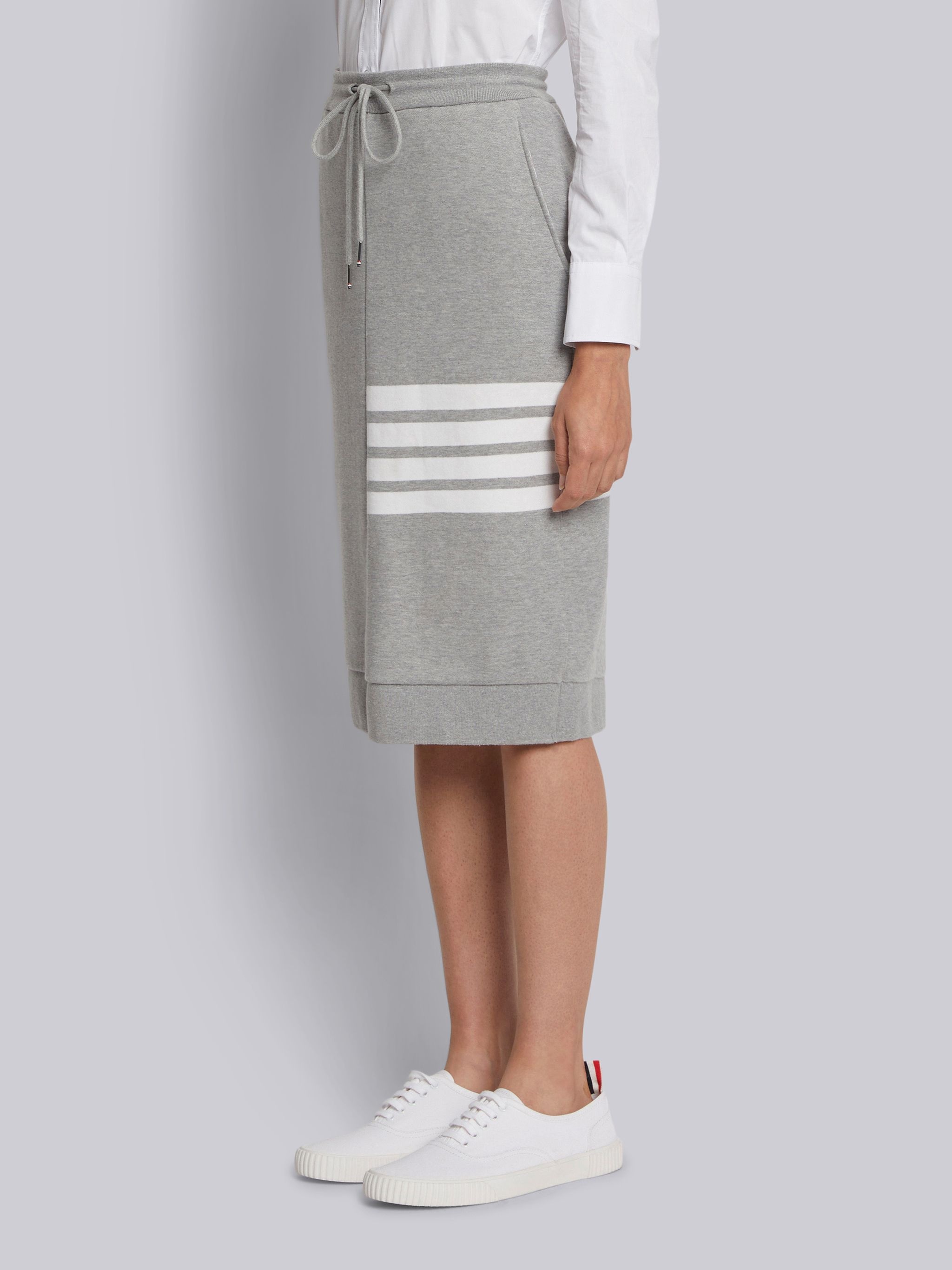 Light Grey Classic Loopback Jersey Engineered 4-bar Stripe Drawstring Sack Skirt - 2