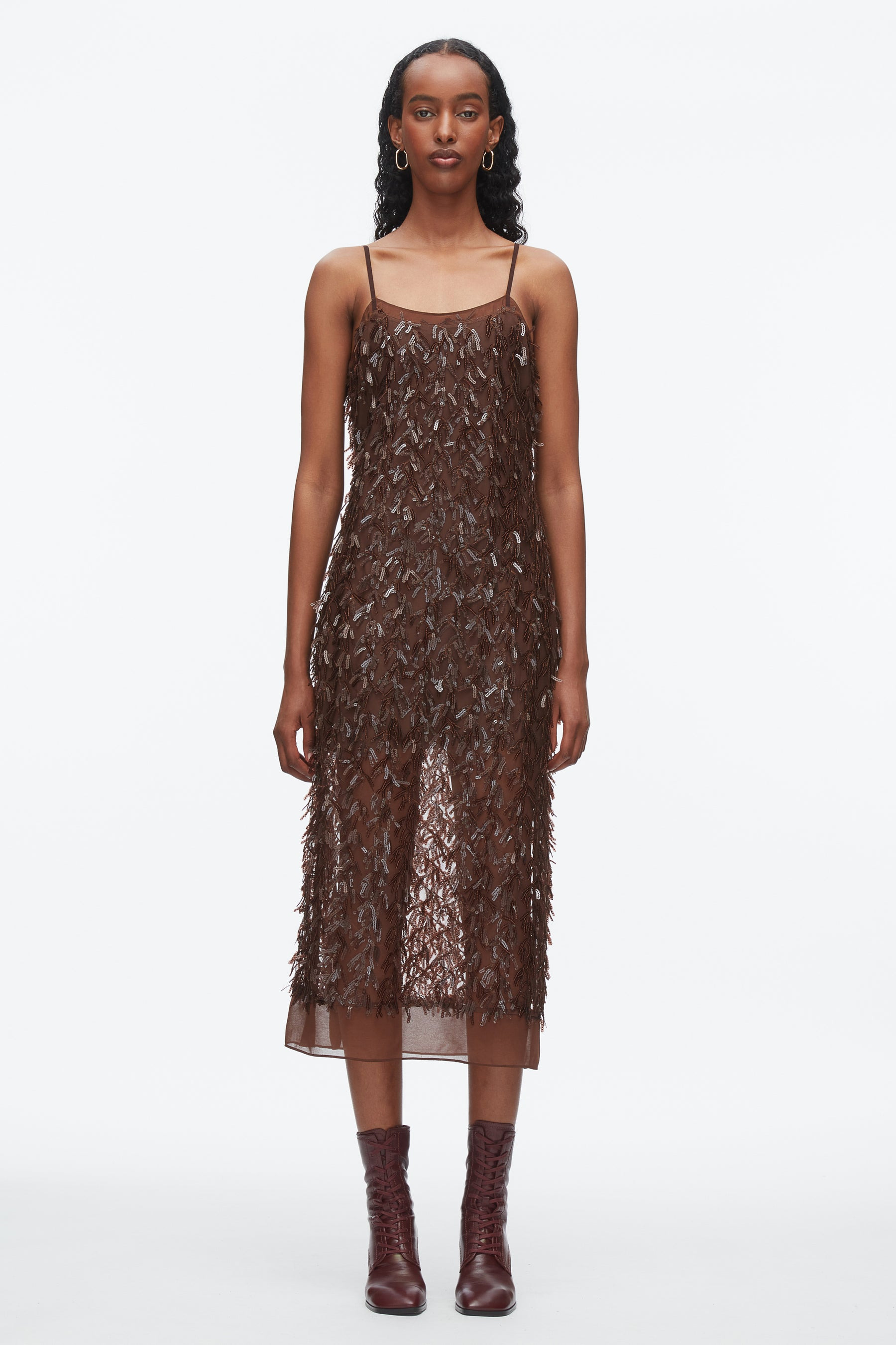Fringe Sequins Slip Dress - 2