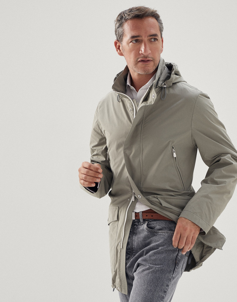Water-resistant microfiber parka with detachable hood 1