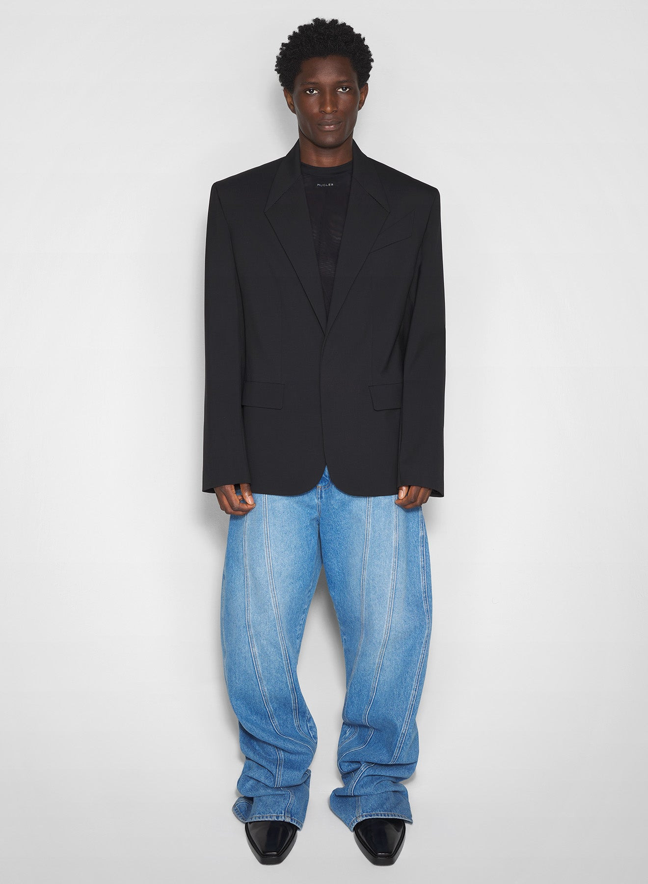 washed blue oversized spiral jeans - 1