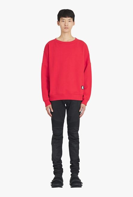 Red eco-designed cotton sweatshirt with white Balmain logo print - 4