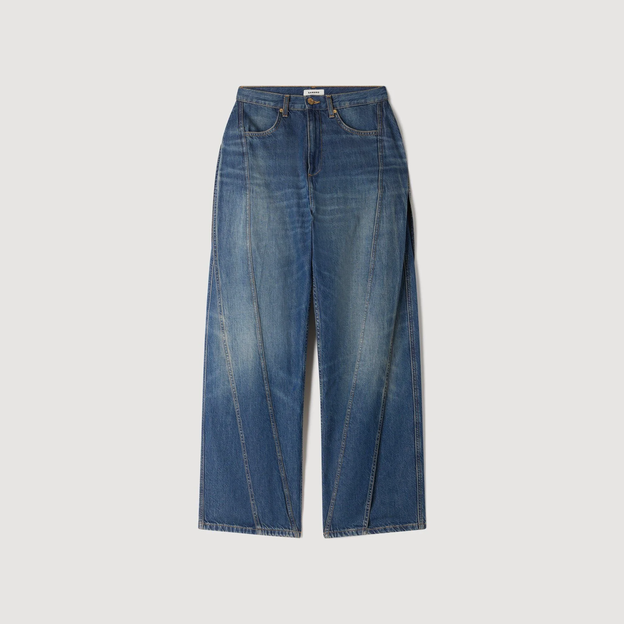 WIDE-LEG TOPSTITCHED PANEL JEANS - 1
