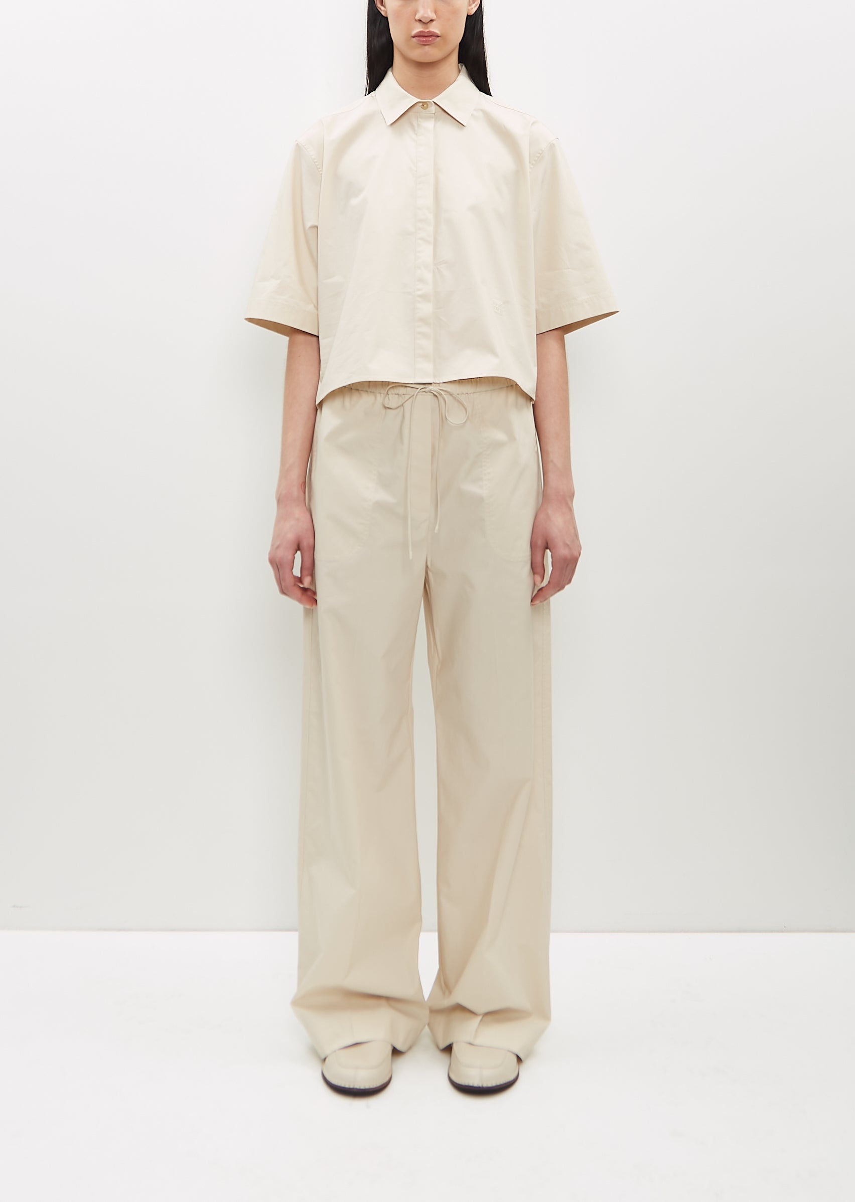 Cotton Drawstring Trousers — Stone - 1