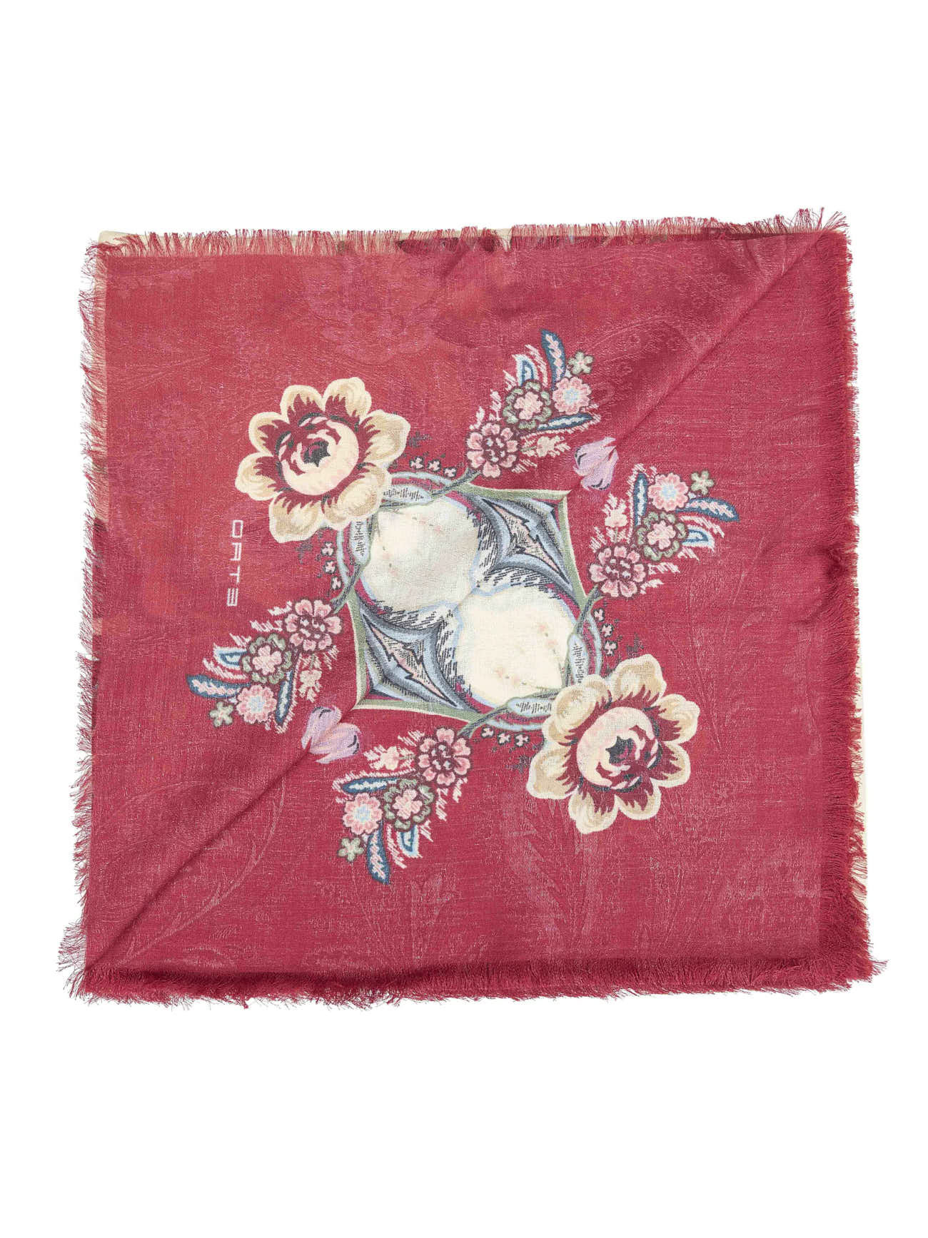 Beige floral jacquard cashmere blend shawl - 2