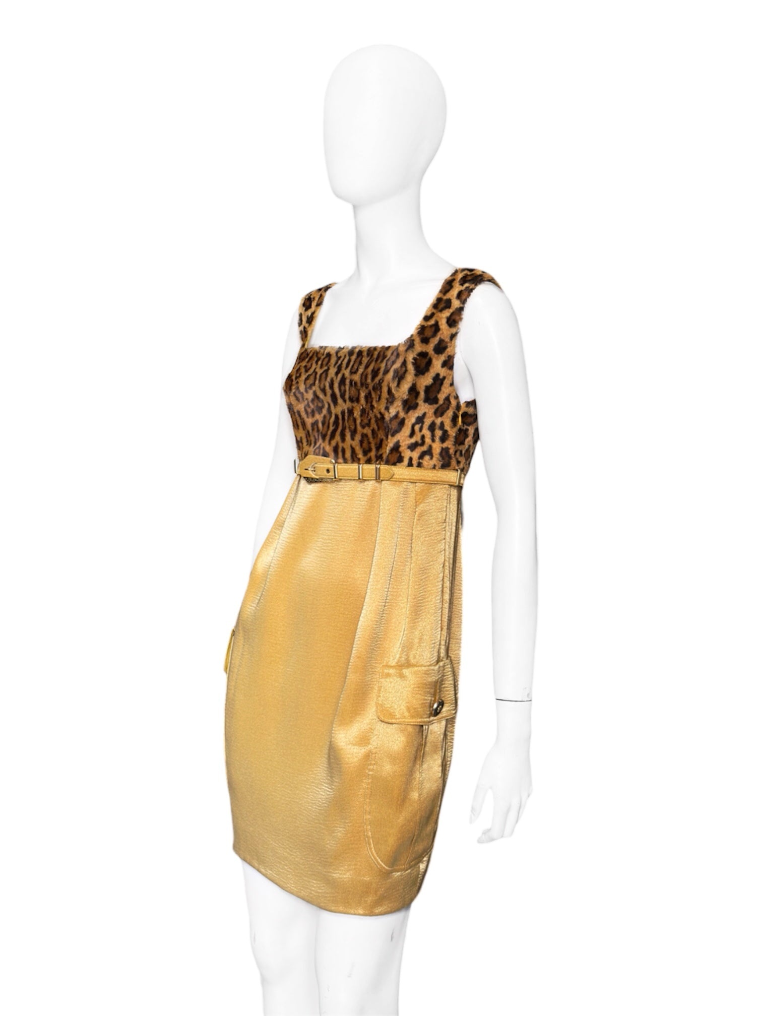 Gianni Versace Fall 1994 Faux Leopard Fur Mini Dress 38 - 3