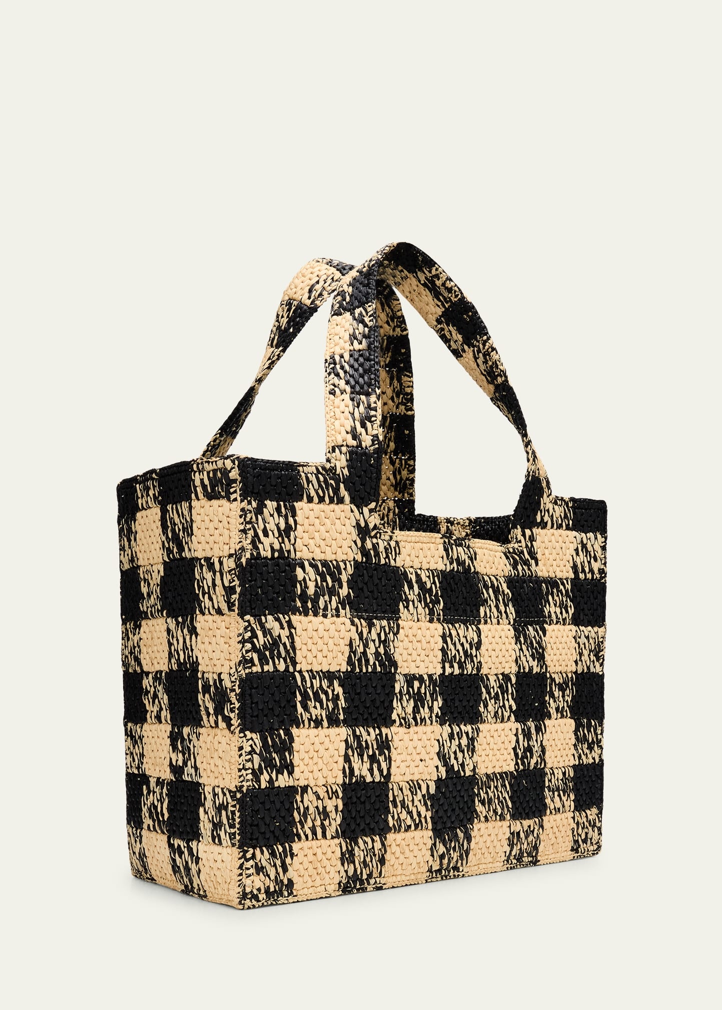 Large Tote Bag in Gingham Raffia - 3