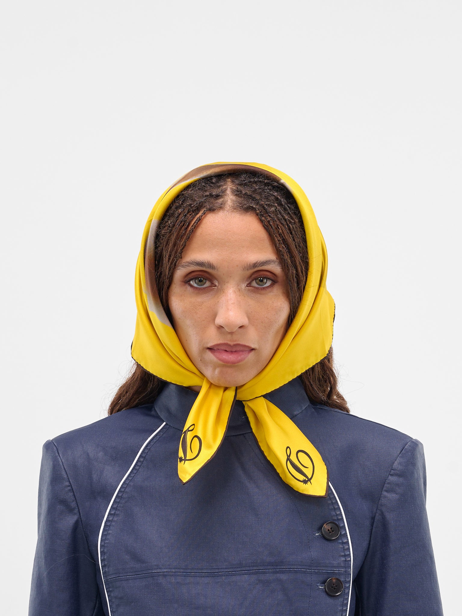 Yellow Logo Print Silk Scarf - 1