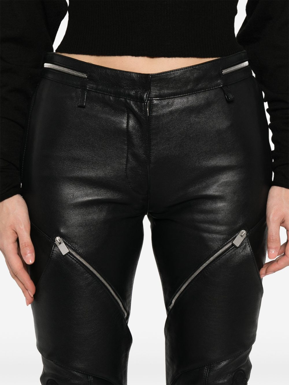 zip-pocket leather trousers - 5